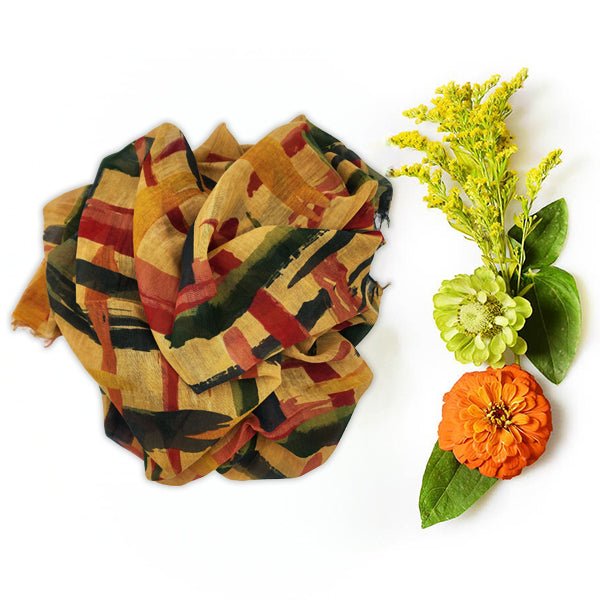 Miró 71 Art Inspired Print Bamboo Fiber Mustard Yellow Bamboo Scarves by Mar Soreli – Don't Panic Shoes