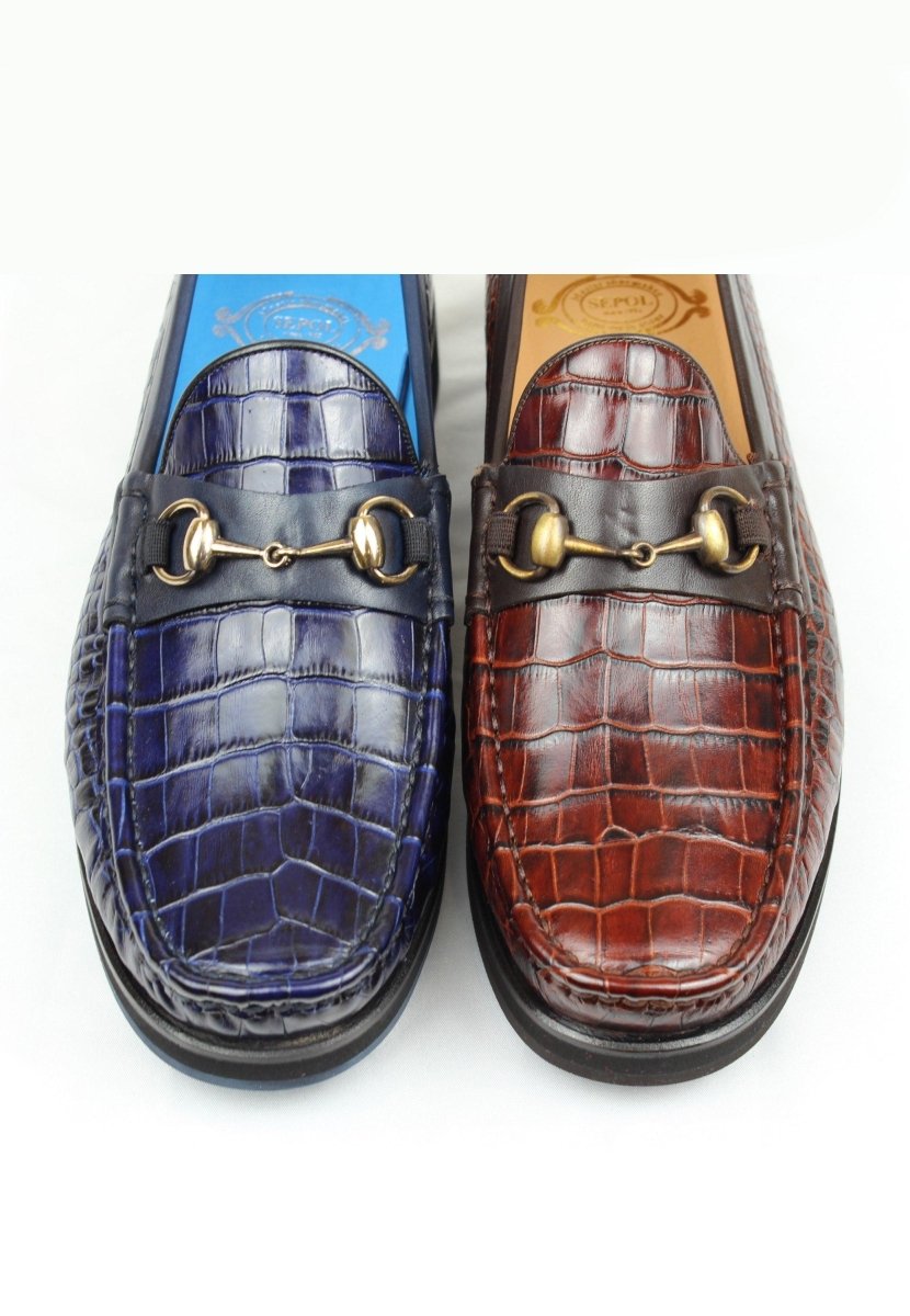 Moccasini Calf Leather Navy Crocodile Embossed Hand Stitched MEN SHOES by Sepol Shoes – Don't Panic Shoes