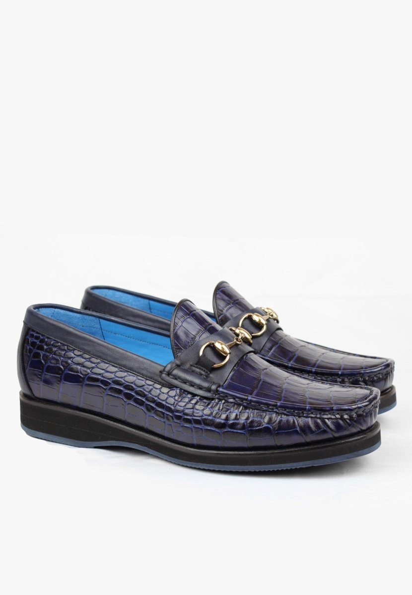 Moccasini Calf Leather Navy Crocodile Embossed Hand Stitched MEN SHOES by Sepol Shoes – Don't Panic Shoes