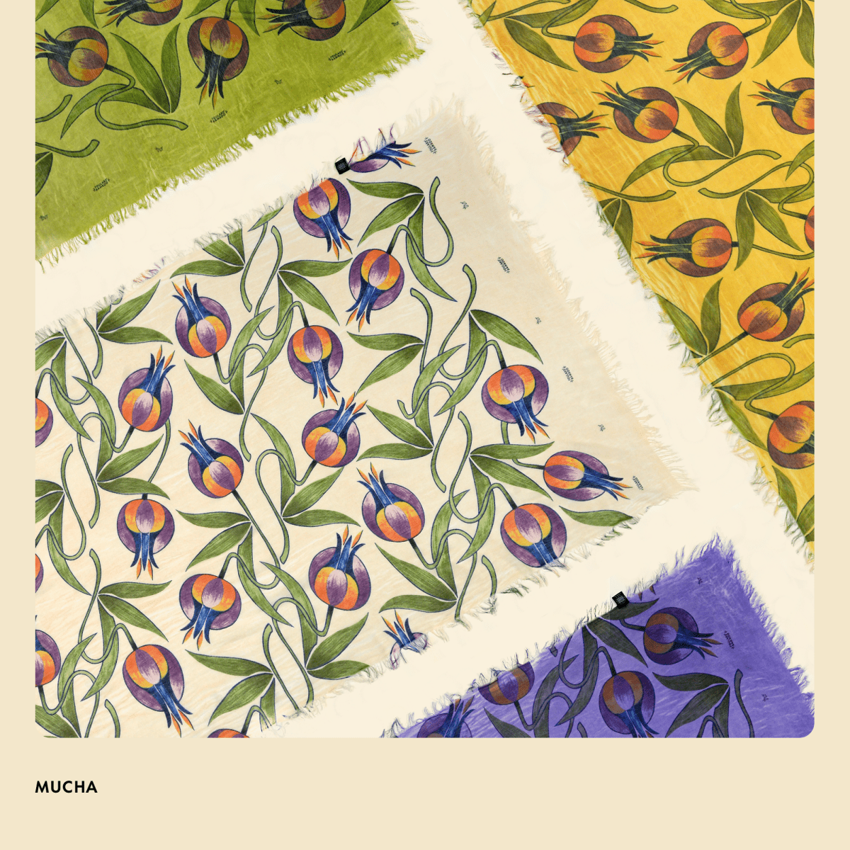 Mucha 50 Bamboo Fiber Off White Fabric Art Inspired Bamboo Scarves by Mar Soreli – Don't Panic Shoes