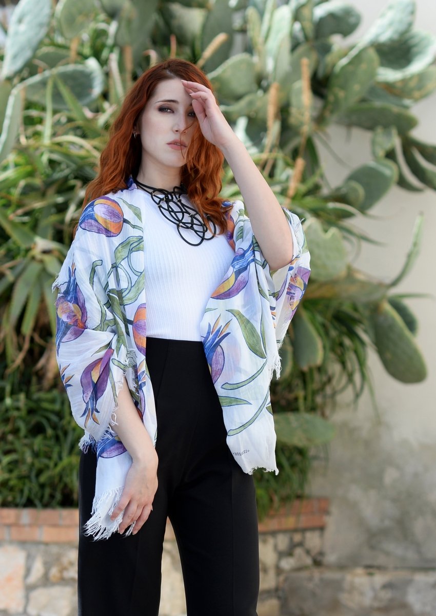 Mucha 50 Bamboo Fiber Off White Fabric Art Inspired Bamboo Scarves by Mar Soreli – Don't Panic Shoes