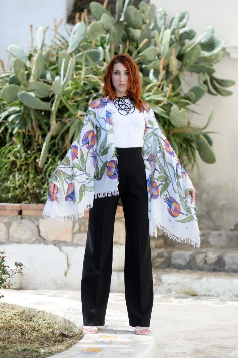 Mucha 50 Bamboo Fiber Off White Fabric Art Inspired Bamboo Scarves by Mar Soreli – Don't Panic Shoes