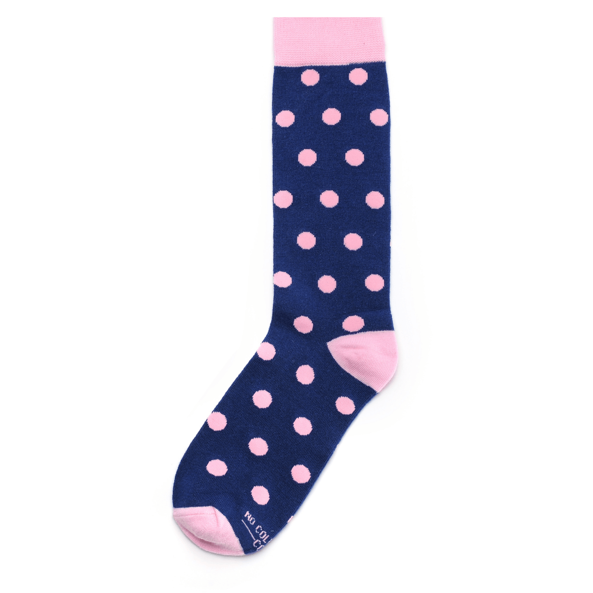 Navy Blue Pink Polka Dot Novelty Dress Crew Length Pattern Socks For Daily Comfort Wear Socks by No Cold Feet – Don't Panic Shoes