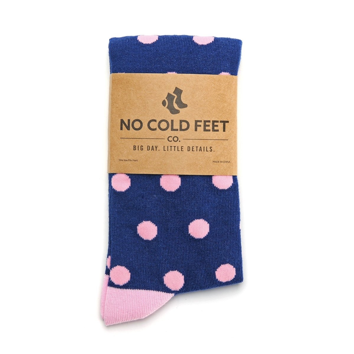 Navy Blue Pink Polka Dot Novelty Dress Crew Length Pattern Socks For Daily Comfort Wear Socks by No Cold Feet – Don't Panic Shoes