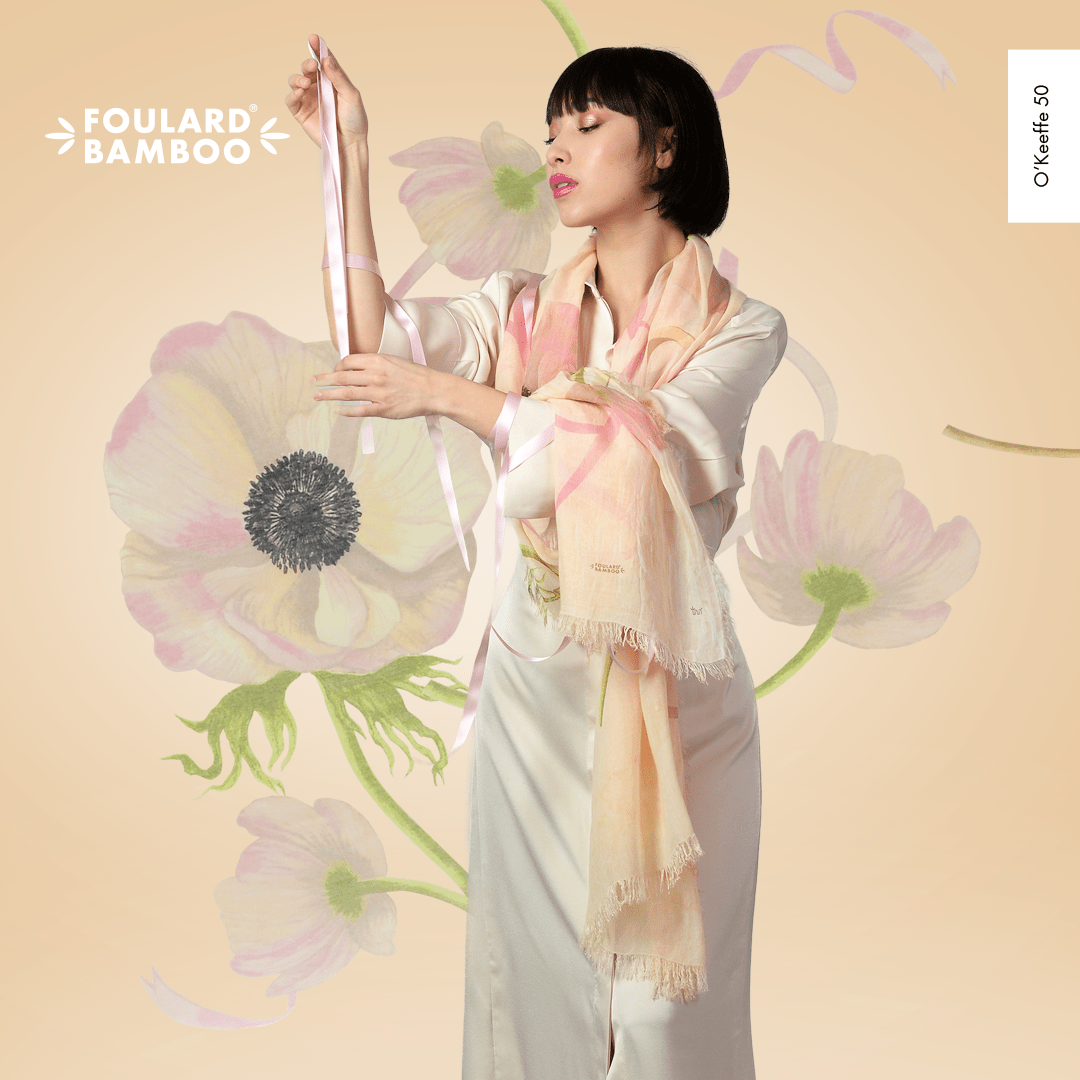 O’Keeffe Off White Bamboo Fiber Art Print Florence 50 Bamboo Scarves by Mar Soreli – Don't Panic Shoes