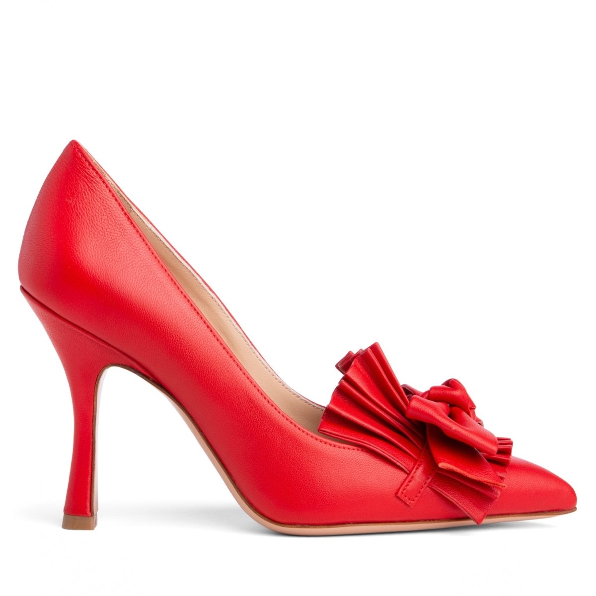 Olga Leather Pump Women’S Almond Toe 70mm Heel Pleated Bow Heels by Beautiisoles – Don't Panic Shoes