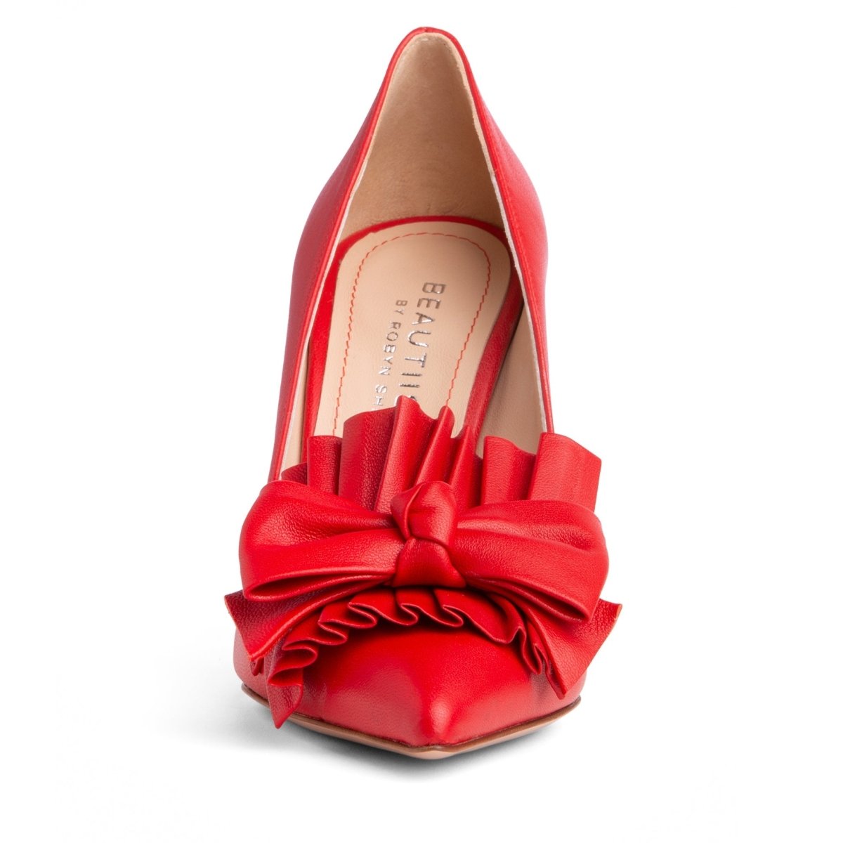 Olga Leather Pump Women’S Almond Toe 70mm Heel Pleated Bow Heels by Beautiisoles – Don't Panic Shoes