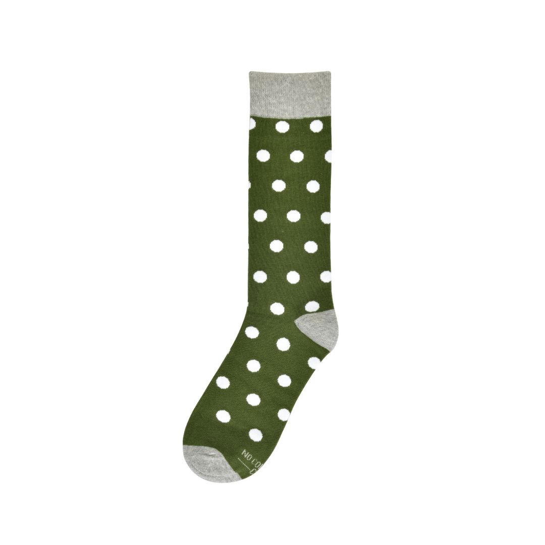 Olive Green With White Polka Dot Socks Soft Breathable Cotton Blend Crew Socks For Women Fashionable Gift Socks by No Cold Feet – Don't Panic Shoes