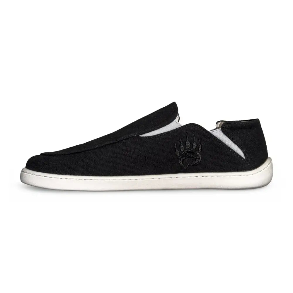 Bearfoot Men's Oso CG2 Canvas Black White Zero Drop Slip On Wide Toe Shoe