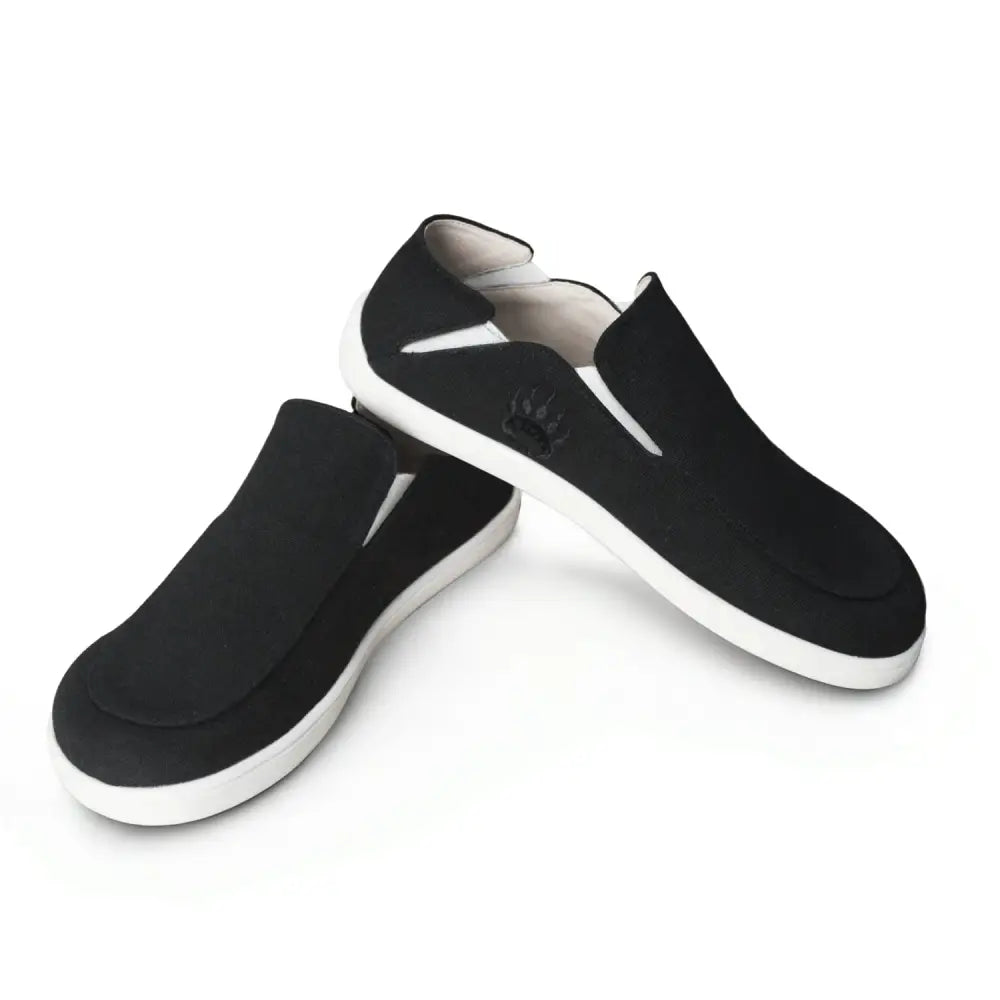 Bearfoot Men's Oso CG2 Canvas Black White Zero Drop Slip On Wide Toe Shoe