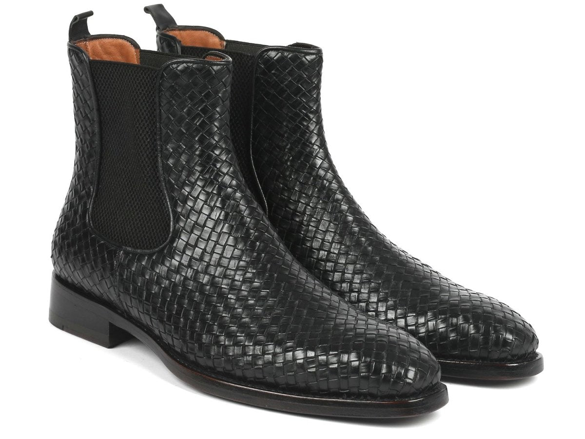 Paul Parkman Black Woven Leather Chelsea Boots (Id92wn87 - Blk) by Paul Parkman – Don't Panic Shoes
