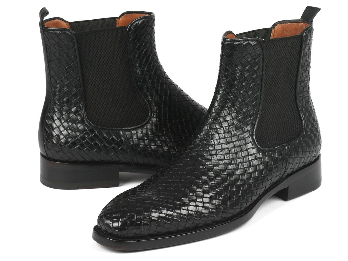 Paul Parkman Black Woven Leather Chelsea Boots (Id92wn87 - Blk) by Paul Parkman – Don't Panic Shoes