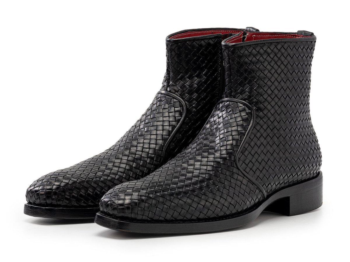 Paul Parkman Black Woven Leather Goodyear Welted Zipper Boots (IdBt269blk) Shoes by Paul Parkman – Don't Panic Shoes