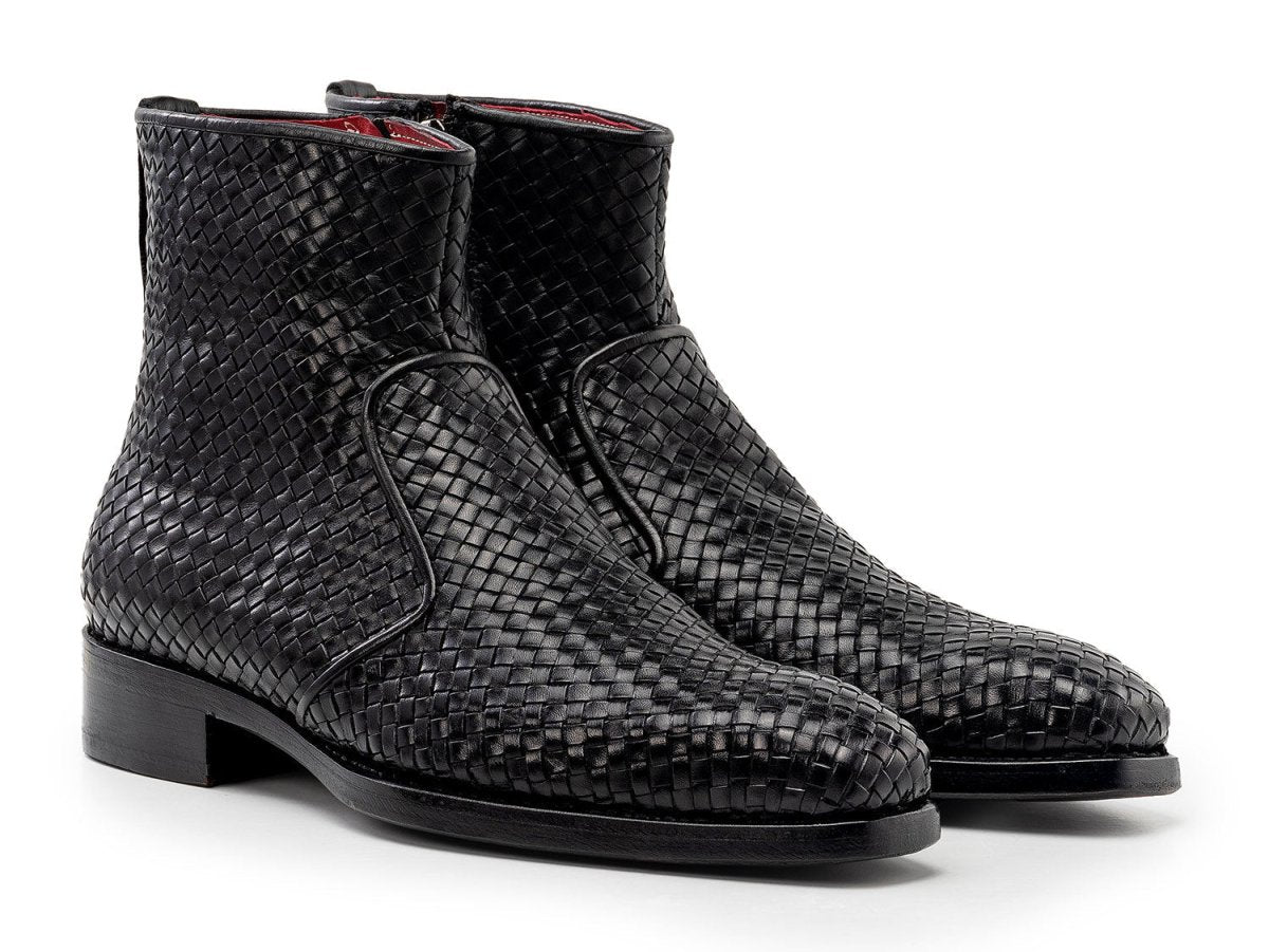 Paul Parkman Black Woven Leather Goodyear Welted Zipper Boots (IdBt269blk) Shoes by Paul Parkman – Don't Panic Shoes