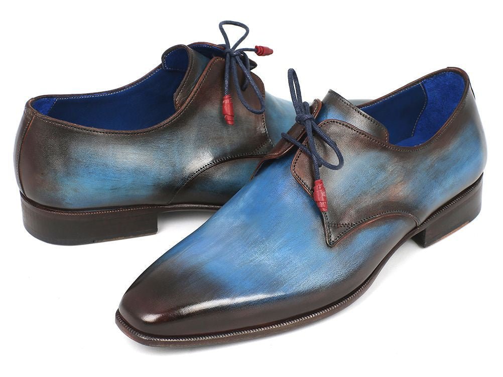 Paul Parkman Blue And Brown Hand Painted Derby Shoes (Id326 - Blubrw) by Paul Parkman – Don't Panic Shoes