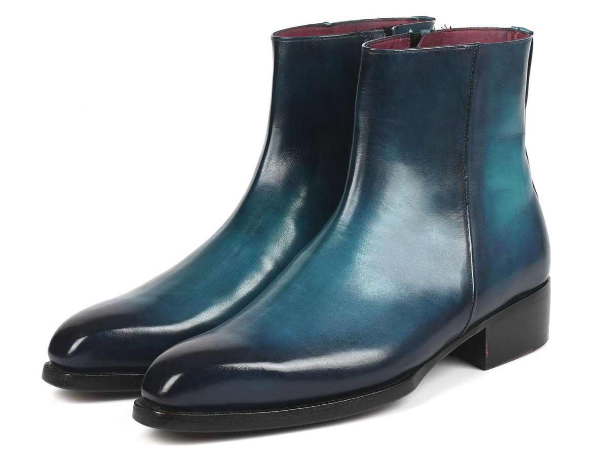 Paul Parkman Blue Burnished Side Zipper Boots Goodyear Welted (IdBt3955 - Blu) by Paul Parkman – Don't Panic Shoes