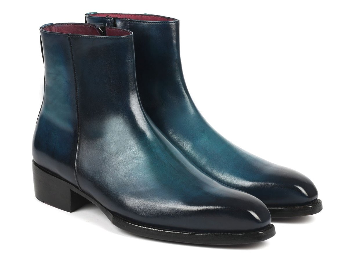 Paul Parkman Blue Burnished Side Zipper Boots Goodyear Welted (IdBt3955 - Blu) by Paul Parkman – Don't Panic Shoes