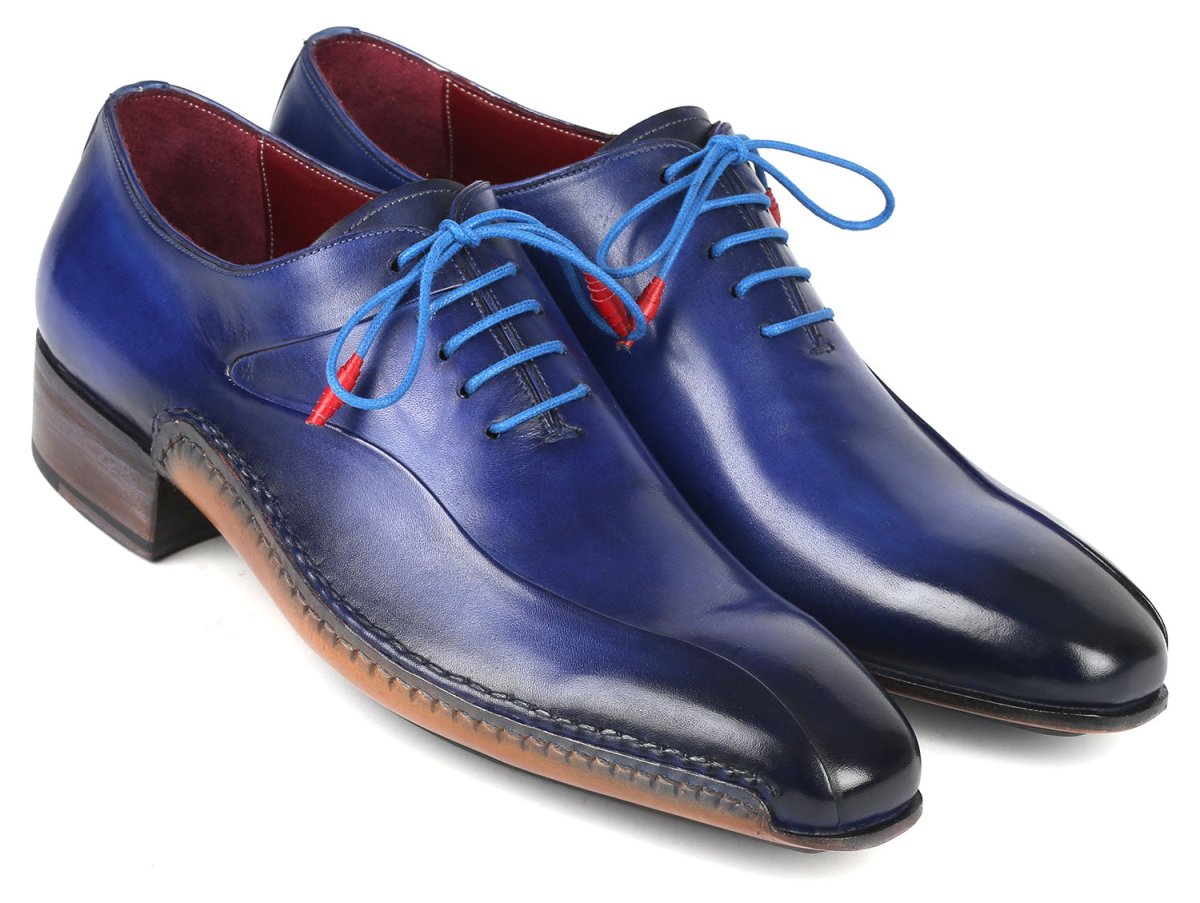 Paul Parkman Blue Leather Oxford Shoes Side Hand - Sewn (Id018 - Blu) by Paul Parkman – Don't Panic Shoes