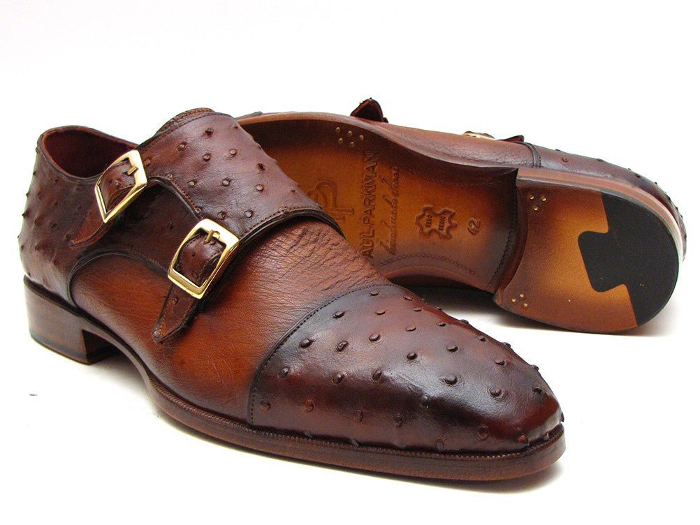 Paul Parkman Brown And Tobacco Genuine Ostrich Double Monkstraps (Id43k68) Shoes by Paul Parkman – Don't Panic Shoes