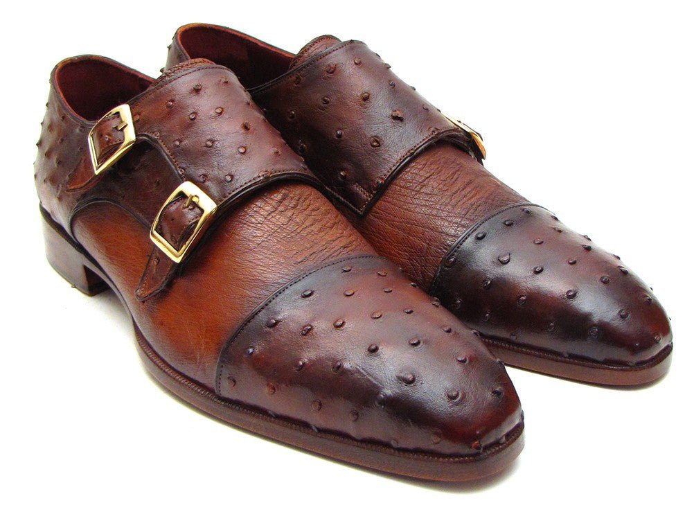 Paul Parkman Brown And Tobacco Genuine Ostrich Double Monkstraps (Id43k68) Shoes by Paul Parkman – Don't Panic Shoes