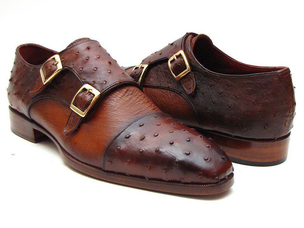 Paul Parkman Brown And Tobacco Genuine Ostrich Double Monkstraps (Id43k68) Shoes by Paul Parkman – Don't Panic Shoes
