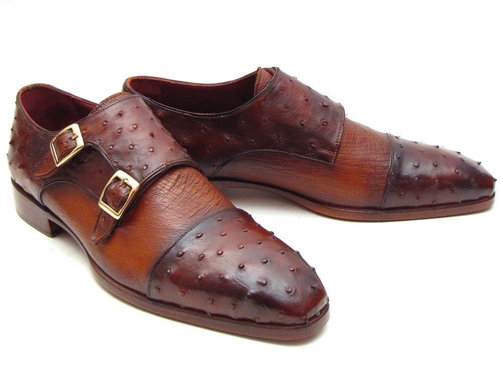 Paul Parkman Brown And Tobacco Genuine Ostrich Double Monkstraps (Id43k68) Shoes by Paul Parkman – Don't Panic Shoes