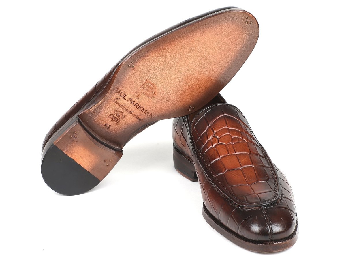 Paul Parkman Brown Burnished Crocodile Embossed Calfskin Loafer (Id7339 - Brw) by Paul Parkman – Don't Panic Shoes