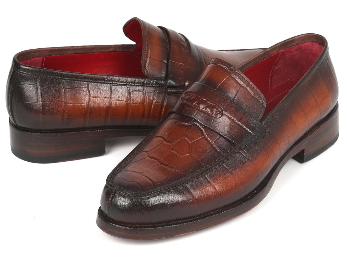 Paul Parkman Brown Crocodile Embossed Calfskin Penny Loafers (Id3857 - Brw) by Paul Parkman – Don't Panic Shoes