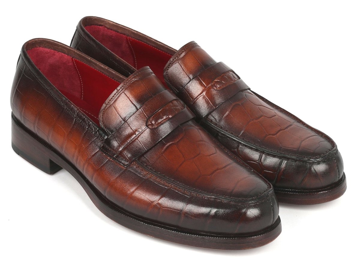Paul Parkman Brown Crocodile Embossed Calfskin Penny Loafers (Id3857 - Brw) by Paul Parkman – Don't Panic Shoes