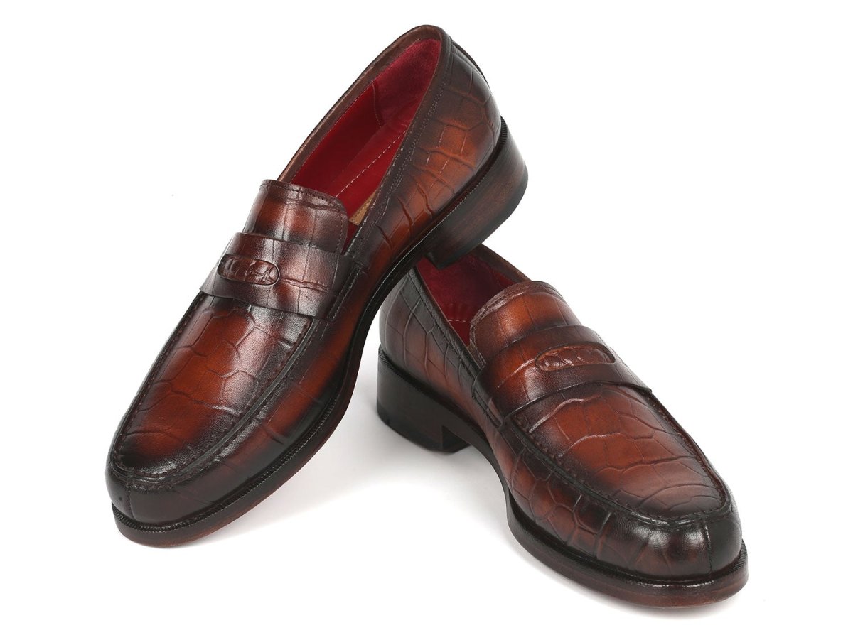 Paul Parkman Brown Crocodile Embossed Calfskin Penny Loafers (Id3857 - Brw) by Paul Parkman – Don't Panic Shoes