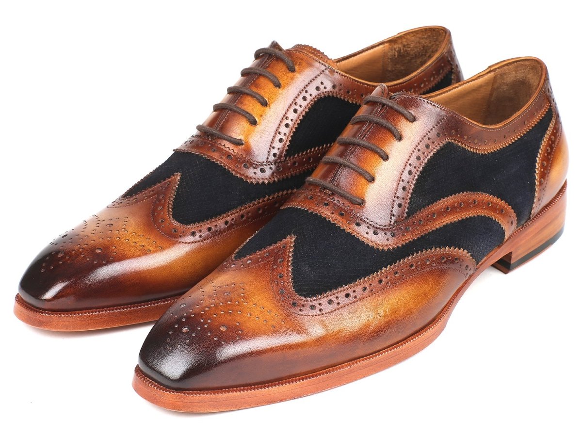 Paul Parkman Brown Leather And Suede WIngtip Oxfords in Brown And Navy Shoes by Paul Parkman – Don't Panic Shoes