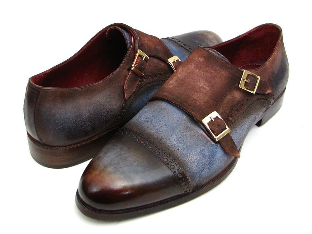 Paul Parkman Captoe Double Monkstrap Antique Blue And Brown Suede (Id045an14) by Paul Parkman – Don't Panic Shoes