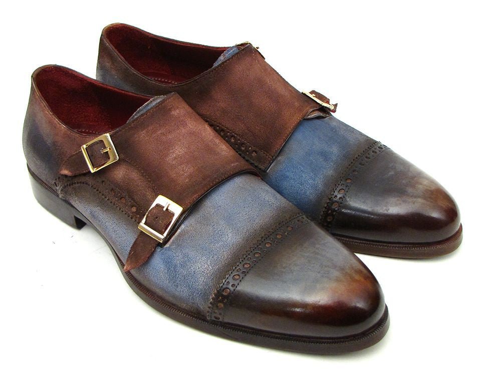 Paul Parkman Captoe Double Monkstrap Antique Blue And Brown Suede (Id045an14) by Paul Parkman – Don't Panic Shoes