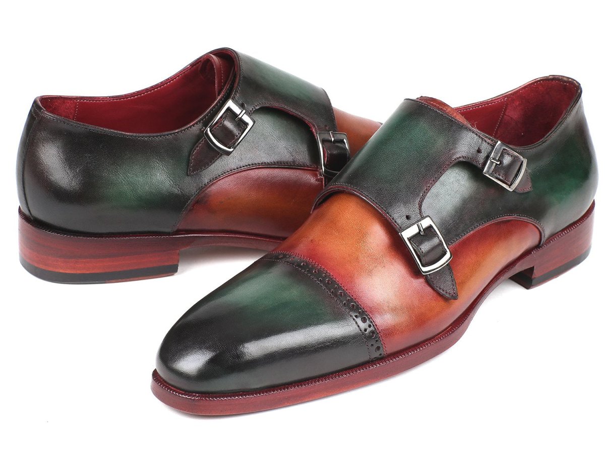 Paul Parkman Captoe Double Monkstraps In Green / Camel Shoes by Paul Parkman – Don't Panic Shoes