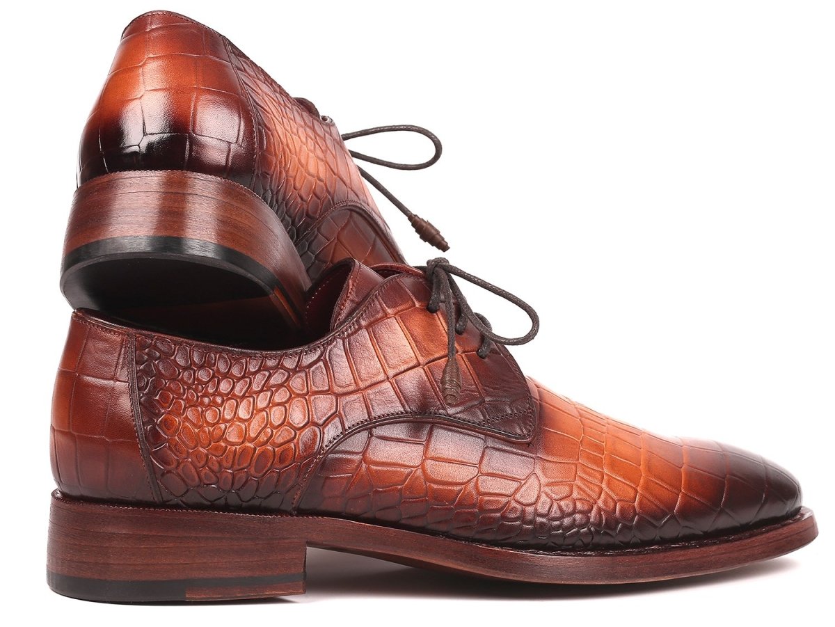 Paul Parkman Croco - Embossed CalfskIn Goodyear Welted Derby Shoes in Brown Shoes by Paul Parkman – Don't Panic Shoes