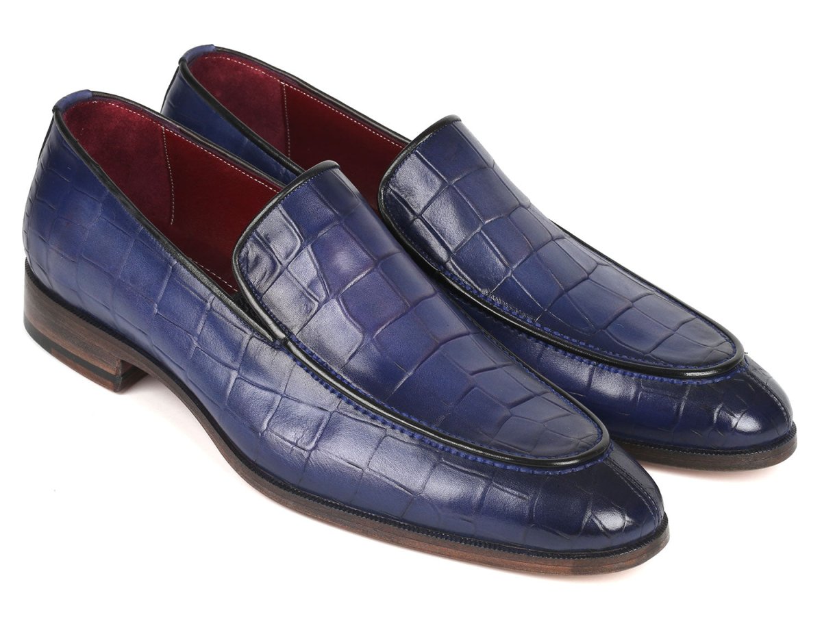 Paul Parkman Croco Textured Leather Loafer Blue (Id7339 - Blu) Shoes by Paul Parkman – Don't Panic Shoes