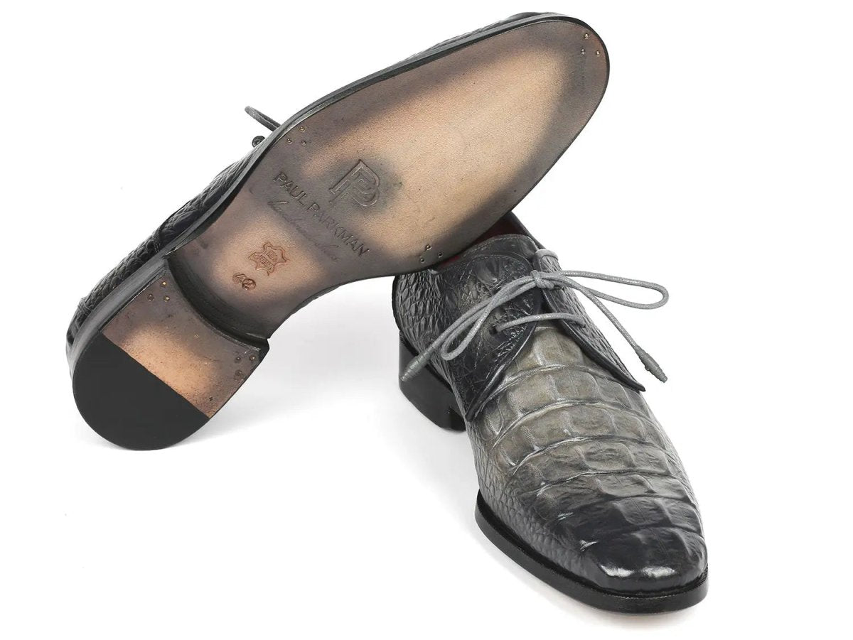 Paul Parkman Crocodile Embossed CalfskIn Derby Shoes in Gray Shoes by Paul Parkman – Don't Panic Shoes