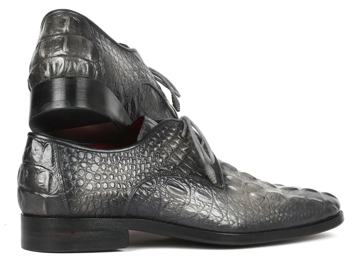Paul Parkman Crocodile Embossed CalfskIn Derby Shoes in Gray Shoes by Paul Parkman – Don't Panic Shoes