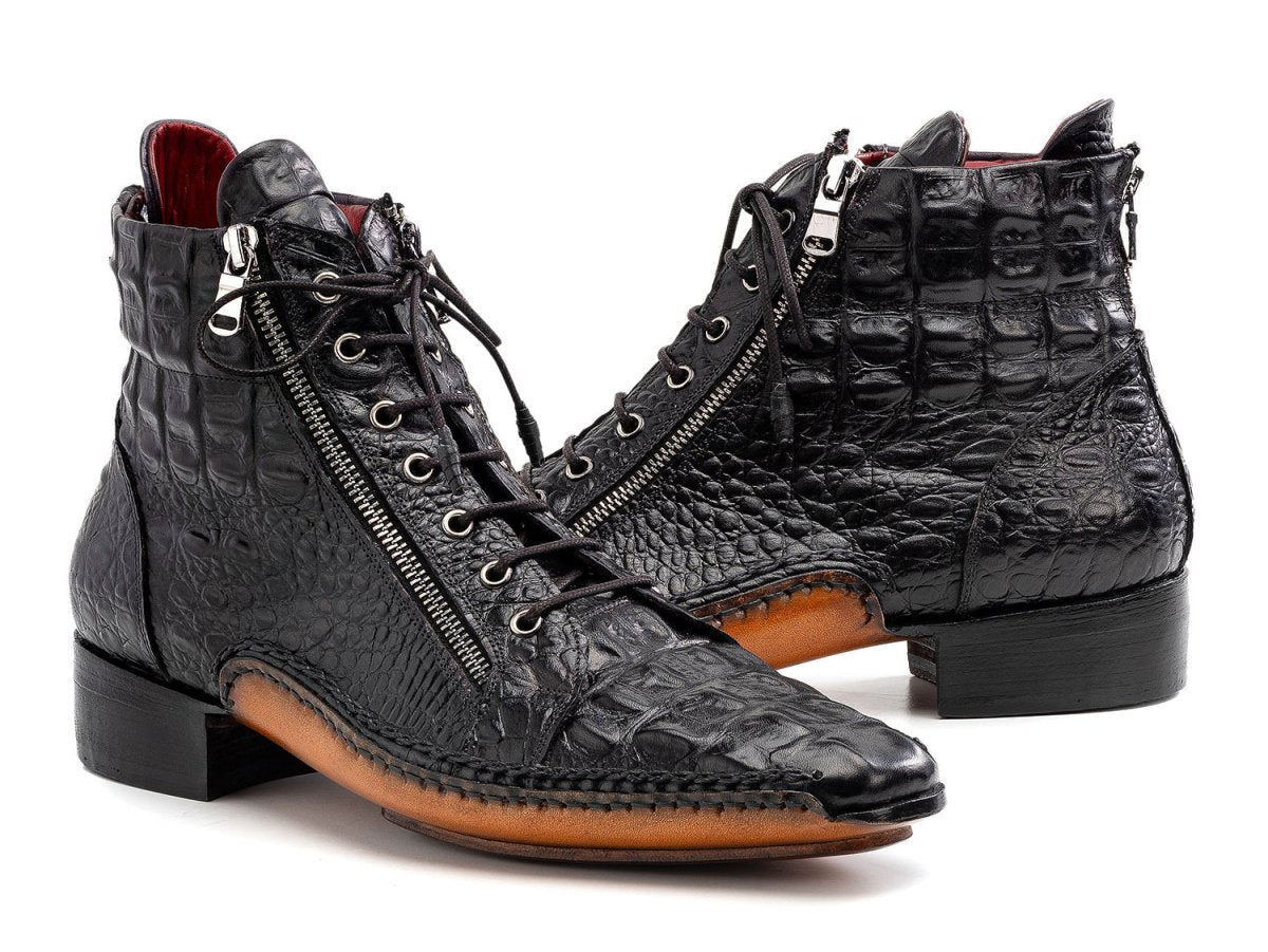 Paul Parkman Crocodile Textured Leather Men's Zipper Boots In Black Shoes by Paul Parkman – Don't Panic Shoes