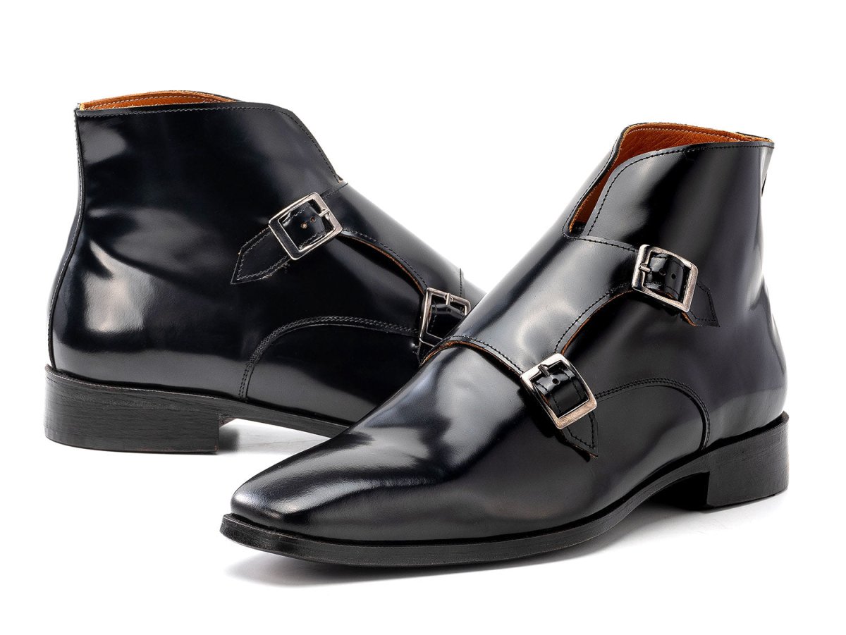 Paul Parkman Double Monkstrap Ankle Boots Black Polished Leather 8154 - Blp by Paul Parkman – Don't Panic Shoes
