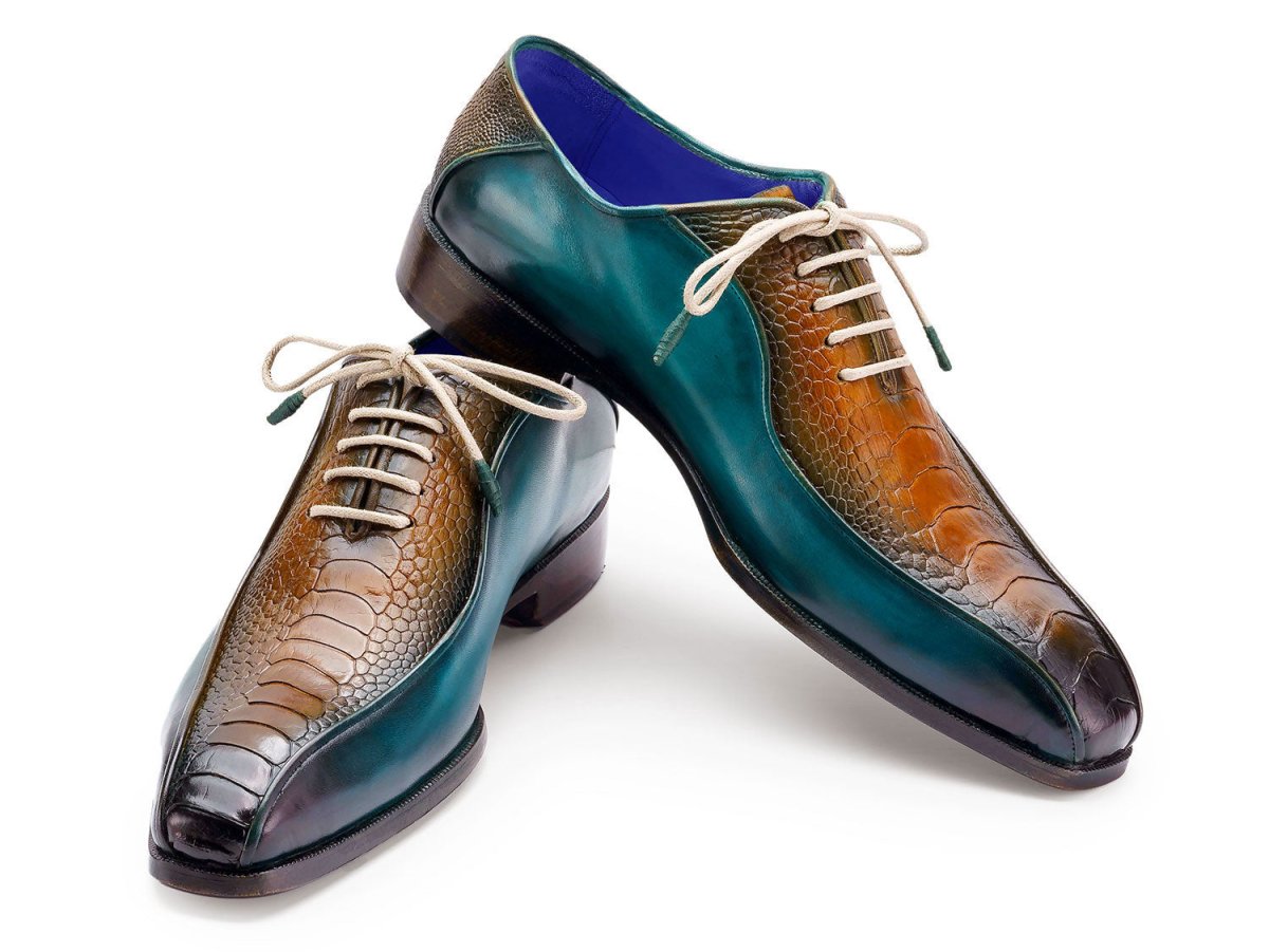Paul Parkman Genuine Ostrich Leg Bicycle Toe Oxfords Green And Brown (Id94dltqb) Shoes by Paul Parkman – Don't Panic Shoes