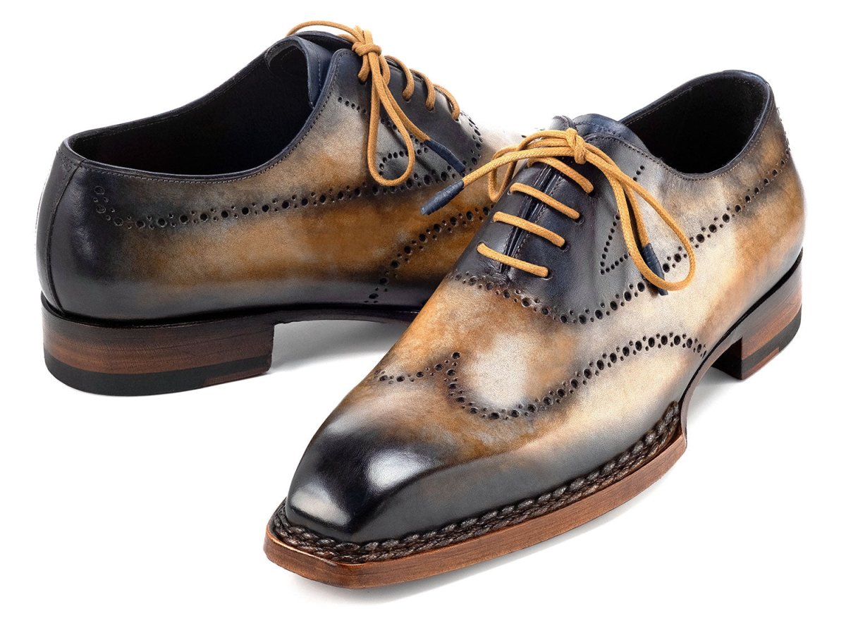 Paul Parkman Goodyear Welted Men's Wingtip Oxfords Camel And Navy (Id81cml62) by Paul Parkman – Don't Panic Shoes