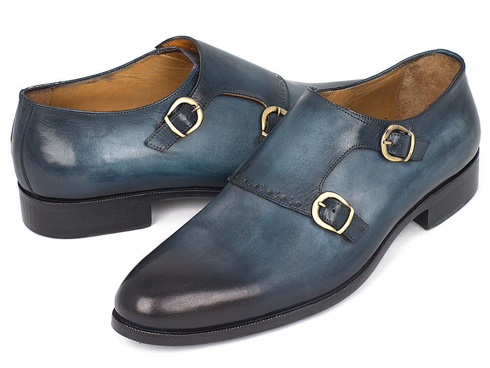 Paul Parkman Hand - PaInted Leather Double Monkstrap Shoes in Navy Shoes by Paul Parkman – Don't Panic Shoes