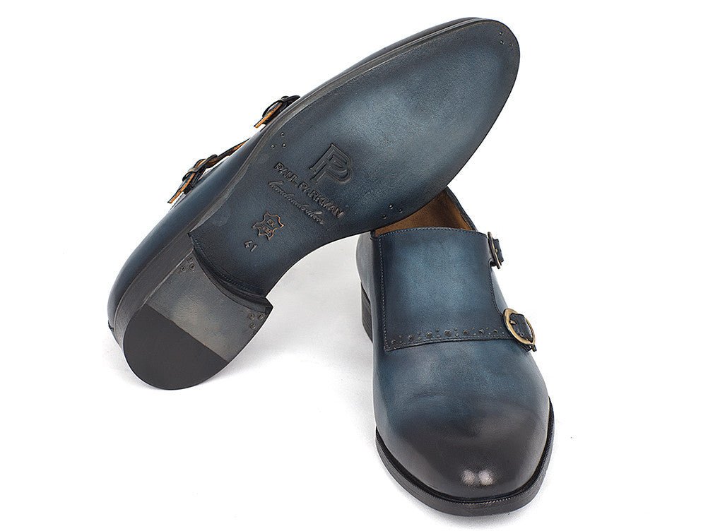 Paul Parkman Hand - PaInted Leather Double Monkstrap Shoes in Navy Shoes by Paul Parkman – Don't Panic Shoes