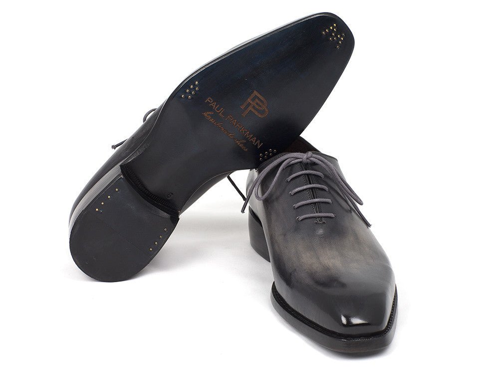 Paul Parkman HAnd - PaInted Leather Wholecut Oxfords in Gray and Black Shoes by Paul Parkman – Don't Panic Shoes