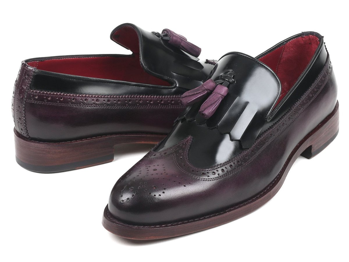 Paul Parkman Kiltie Tassel Loafer In Black And Purple Shoes by Paul Parkman – Don't Panic Shoes