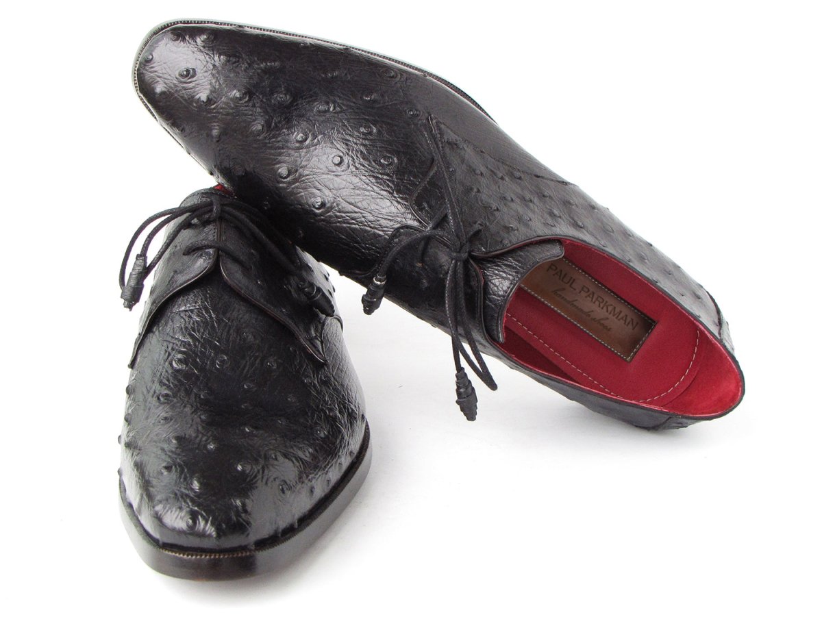 Paul Parkman Men's Black Genuine Ostrich Derby Shoes (Id33b76 - Blk) Shoes by Paul Parkman – Don't Panic Shoes