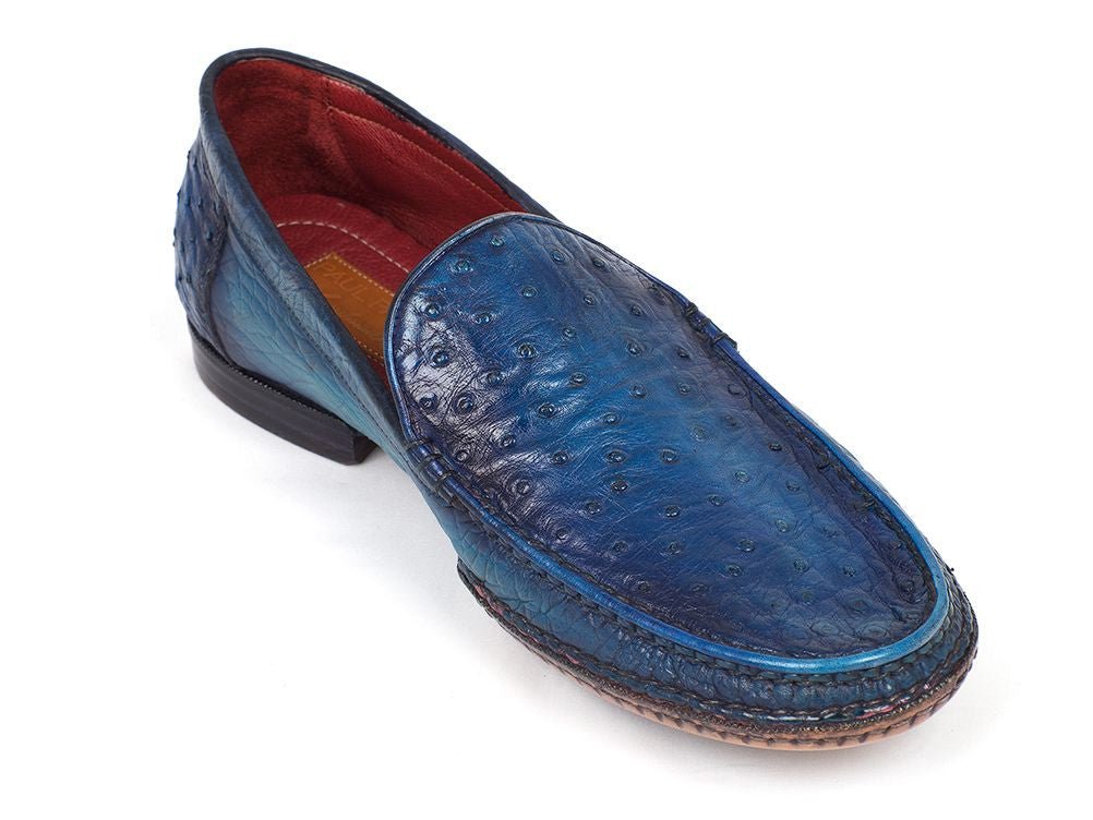 Paul Parkman Men's Blue Genuine Ostrich Opanka Stitched Moccasins (IdYl94opk) Shoes by Paul Parkman – Don't Panic Shoes