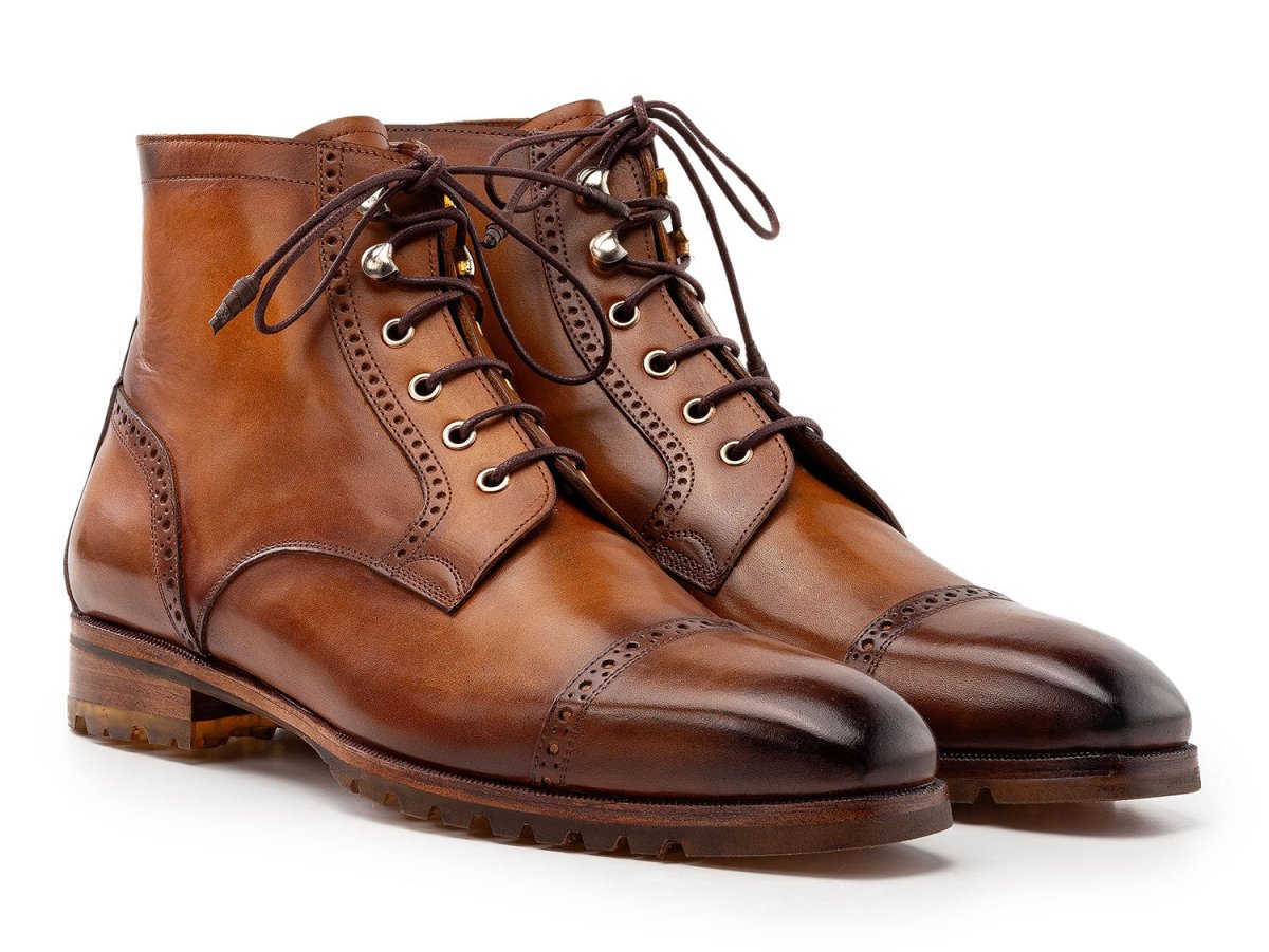 Paul Parkman Men's Brown Burnished Leather Cap Toe Boots (IdBt9566 - Brw) Shoes by Paul Parkman – Don't Panic Shoes