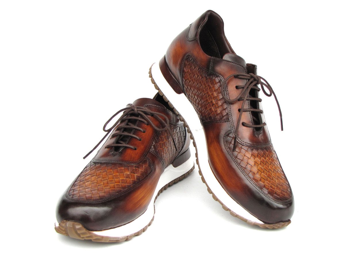 Paul Parkman Men's Brown Hand - Painted Woven Leather Sneakers Shoes by Paul Parkman – Don't Panic Shoes